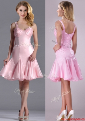 Lovely Beaded Bust Straps Short Bridesmaid Dress in Baby Pink
