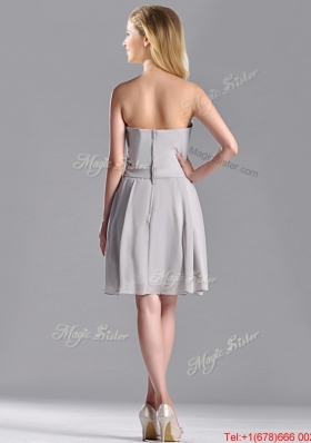 Lovely Empire Strapless Chiffon Grey Dama Dress with Hand Made Flower