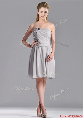 Lovely Empire Strapless Chiffon Grey Dama Dress with Hand Made Flower