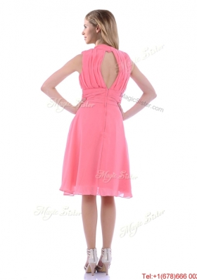 Lovely High Neck Handcrafted Flowers Dama Dress with Open Back