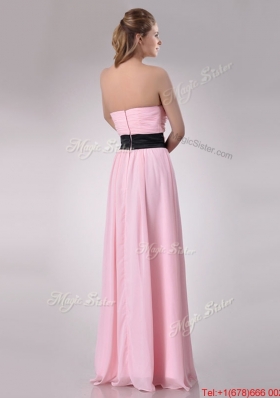 Modern Empire Chiffon Pink Long Dama Dress with Hand Crafted Flower