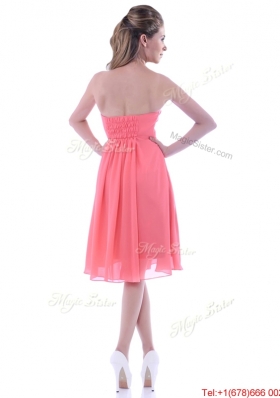 Popular Empire Chiffon Ruched Watermelon Dama Dress in Knee Length