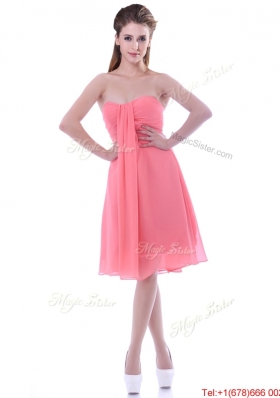 Popular Empire Chiffon Ruched Watermelon Dama Dress in Knee Length