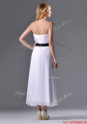 Popular Tea Length White Dama Dress with Appliques and Belt