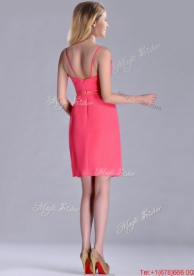 Popular V Neck Zipper Up Short Dama Dress in Coral Red