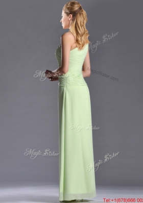 Pretty One Shoulder Side Zipper Yellow Green Dama Dress with Ruching