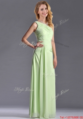 Pretty One Shoulder Side Zipper Yellow Green Dama Dress with Ruching