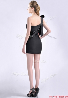 Sexy Column One Shoulder Bowknot Black Dama Dress in Satin