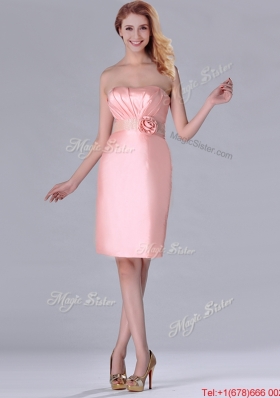 Short Strapless Knee Length Pink Dama Dress with Hand Crafted and Beading