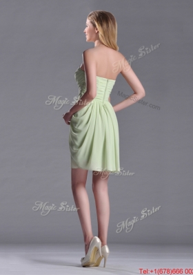 Simple Zipper Up Chiffon Yellow Green Dama Dress with Ruching