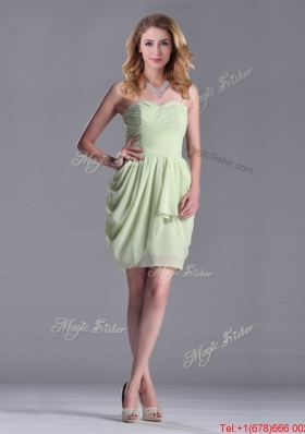 Simple Zipper Up Chiffon Yellow Green Dama Dress with Ruching