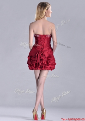 2016 Classical Taffeta Wine Red Short Prom Dress with Beading and Bubbles