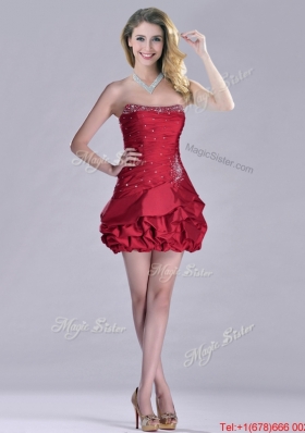 2016 Classical Taffeta Wine Red Short Prom Dress with Beading and Bubbles