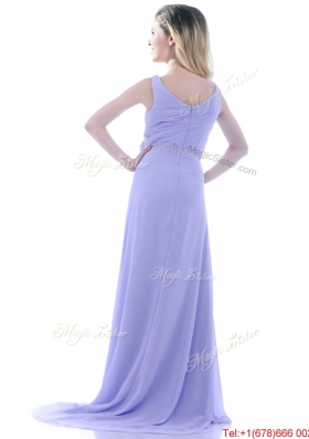 Brush Train Lavender Prom Dress with Beading and Hand Crafted Flower