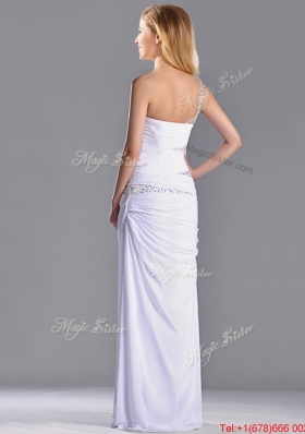 Cheap Beaded and Ruched Decorated Bodice Prom Dress with One Shoulder