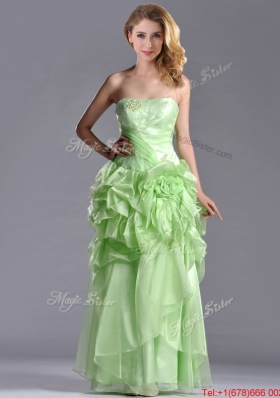 Classical Beaded and Bubble Organza Prom Dress in Yellow Green