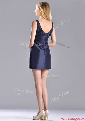 Hot Sale Square Handcrafted Flower Short Prom Dress in Navy Blue