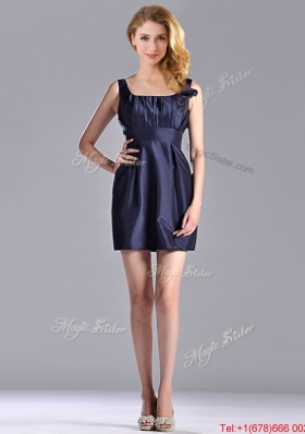 Hot Sale Square Handcrafted Flower Short Prom Dress in Navy Blue