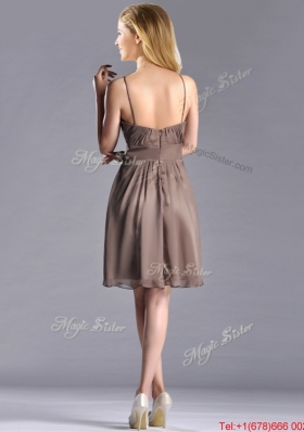 Popular Chiffon Brown Short Prom Dress with Spaghetti Straps