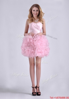 Sweet Ball Gown Ruched Baby Pink Short Prom Dress in Rolling Flowers