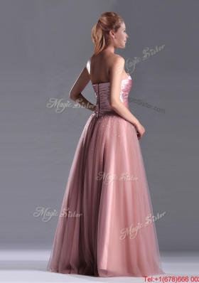 2016 Elegant A Line Tulle Beaded Long Prom Dress in Peach