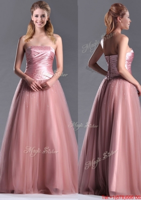 2016 Elegant A Line Tulle Beaded Long Prom Dress in Peach