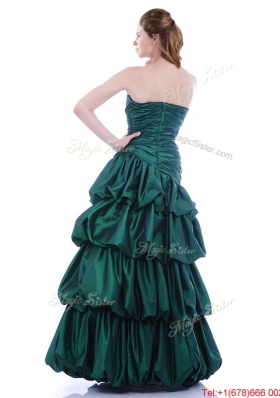 2016 Popular A Line Ruched and Bubble Prom Dress in Hunter Green