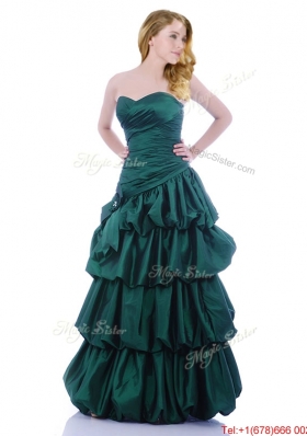 2016 Popular A Line Ruched and Bubble Prom Dress in Hunter Green