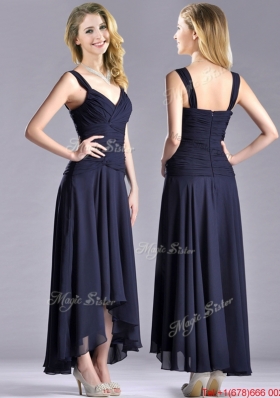 Beautiful Straps Black Chiffon Mother of Bride Dress with High Low