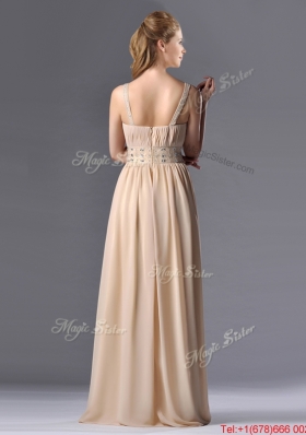 Champagne Empire Straps Beaded Chiffon Mother of Bride Dress for Graduation