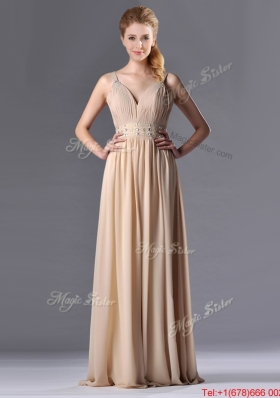 Champagne Empire Straps Beaded Chiffon Mother of Bride Dress for Graduation