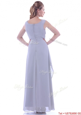 Cheap Column V Neck Ankle-length Ruching Mother of Bride Dress in Grey