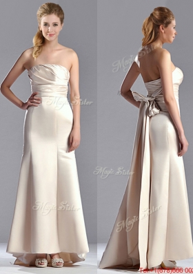 Cheap Off White Column Strapless Mother of Bride Dress with Brush Train