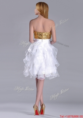 Classical Organza Sequined and Ruffled Prom Dress in White and Gold