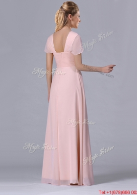 Column Square Chiffon Light Pink Chiffon Ruching Mother of Bride Dress for Homecoming