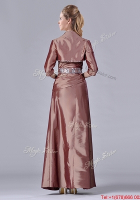 Column Sweetheart Brown Side Zipper Beaded Mother of Bride Dress with Jacket