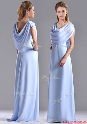 Elegant Spaghetti Straps Light Blue Long Mother of Bride Dress in Chiffon