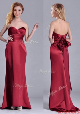 Fashionable Column Sweetheart Wine Red Mother of Bride Dress with Brush Train