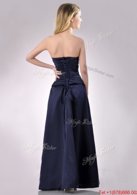 Fashionable Strapless Beaded Bust Long Mother of Bride Dress in Navy Blue