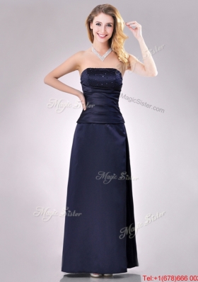 Fashionable Strapless Beaded Bust Long Mother of Bride Dress in Navy Blue