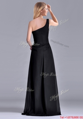 Gorgeous One Shoulder Black Mother of Bride Dress with Ruching and High Slit