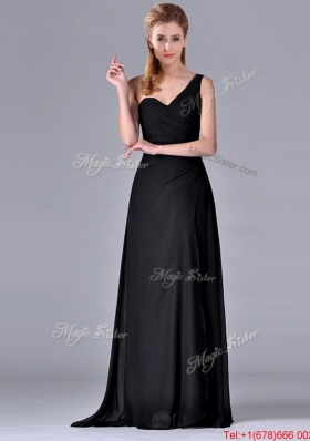 Gorgeous One Shoulder Black Mother of Bride Dress with Ruching and High Slit