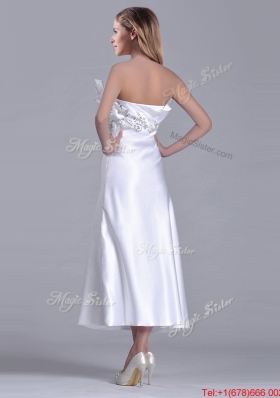 Latest Asymmetrical Side Zipper White Mother of Bride Dress in Tea Length