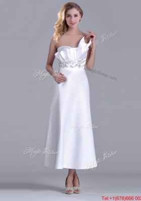 Latest Asymmetrical Side Zipper White Mother of Bride Dress in Tea Length