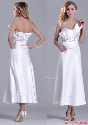 Latest Asymmetrical Side Zipper White Mother of Bride Dress in Tea Length