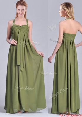 Latest Beaded Decorated Halter Top Mother of Bride Dress in Olive Green