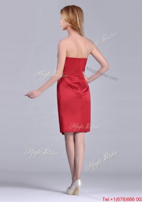 Low Price Red Column Satin Knee Length Prom Dress with Ruffles