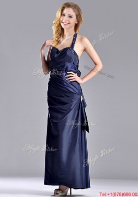 Luxurious Beaded Decorated Halter Top Prom Dress in Navy Blue