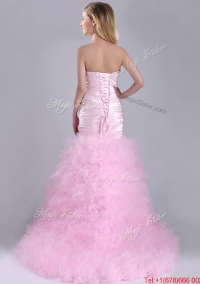 Luxurious Ruffled Taffeta and Tulle Prom Dress with Beading and Sequins