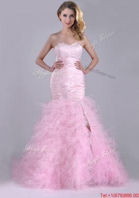 Luxurious Ruffled Taffeta and Tulle Prom Dress with Beading and Sequins